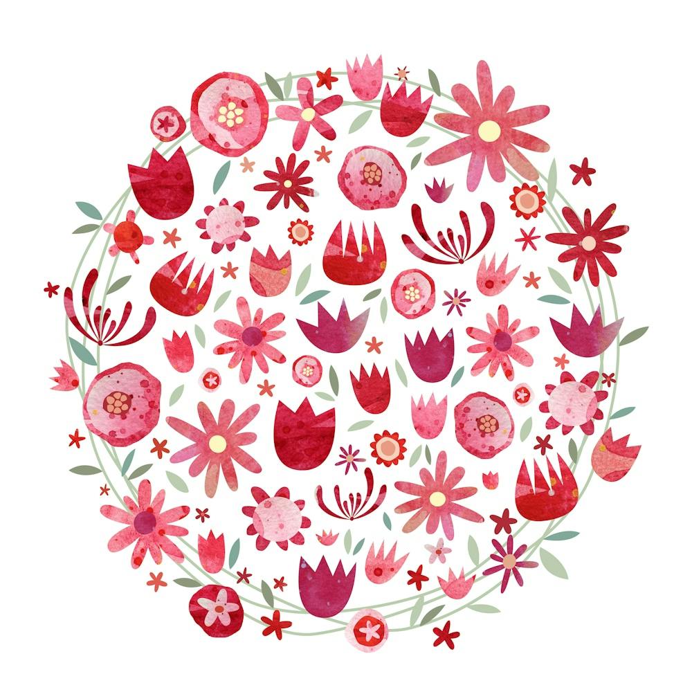 Watercolor Floral Circle Pink