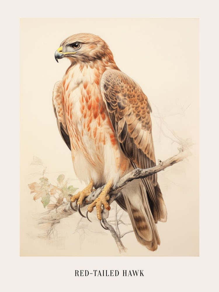 Vintage Bird Drawing Red Tailed Hawk 1 Poster