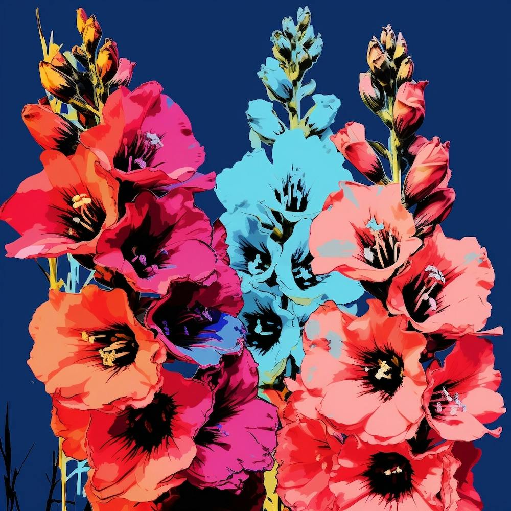 Andy Warhol Style Pop Art Flowers Delphinium 2 Square