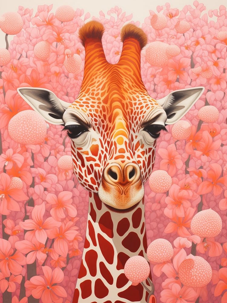 Giraffe Pink Blooming Portrait 3