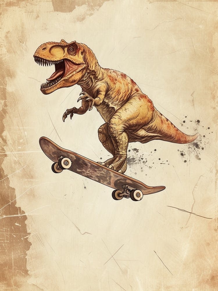 Vintage Baryonyx Dinosaur On A Skateboard 1