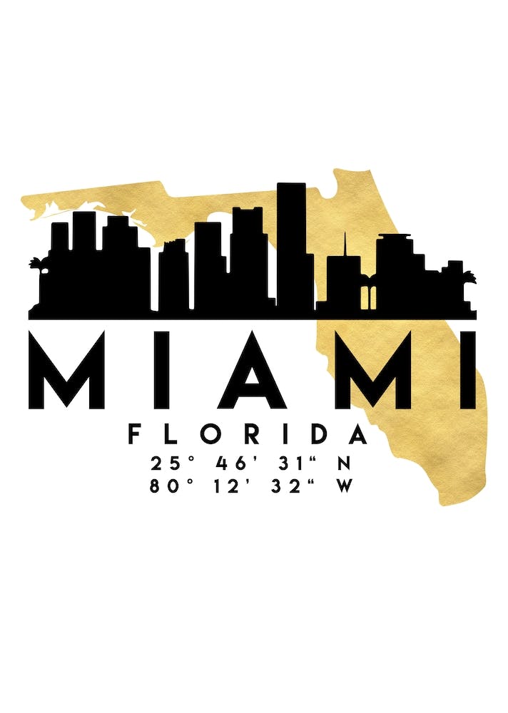 Miami Florida Silhouette City Skyline Map