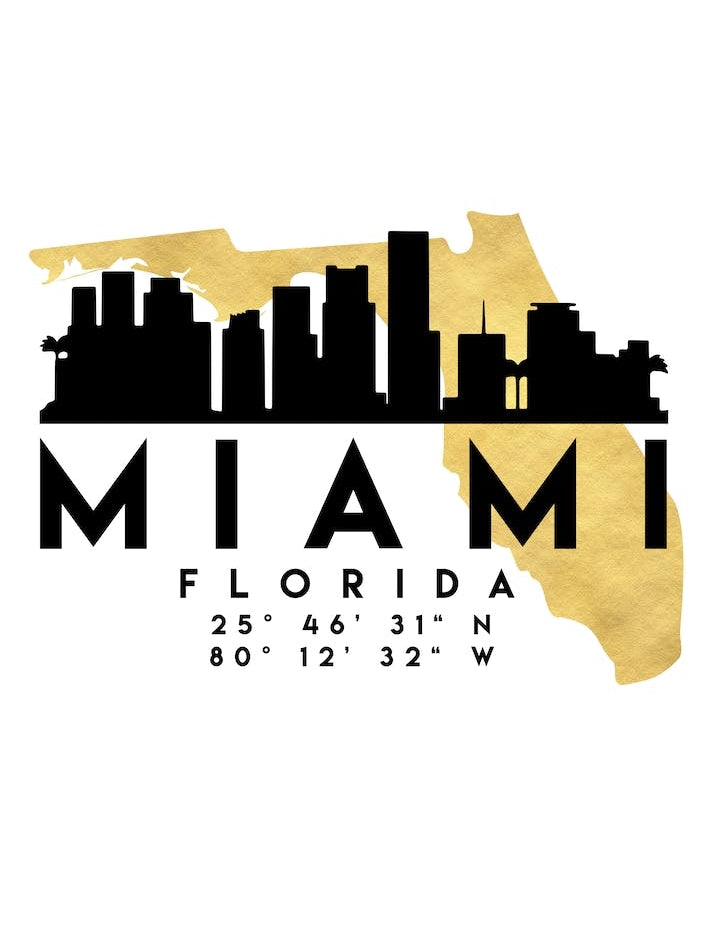 Miami Florida Silhouette City Skyline Map