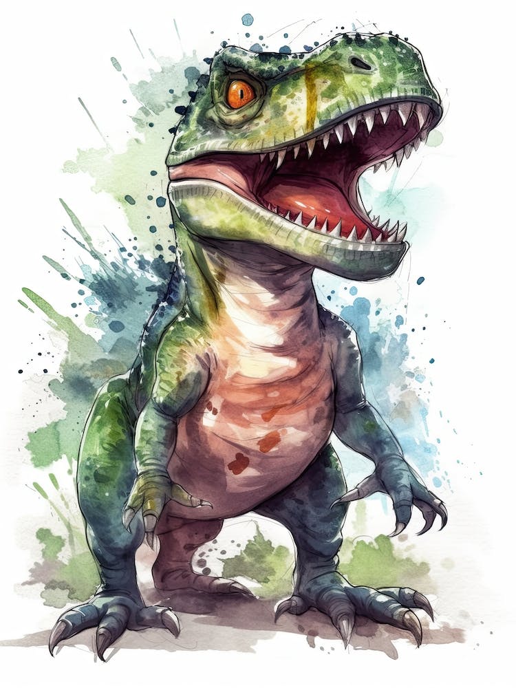 Giganotosaurus Cute Dinosaur Watercolour 4