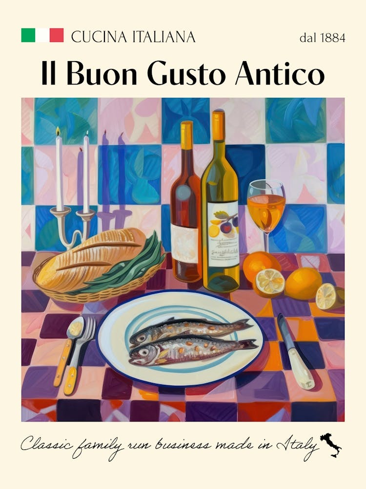 Il Buon Gusto Antico Trattoria Italian Poster Food Kitchen
