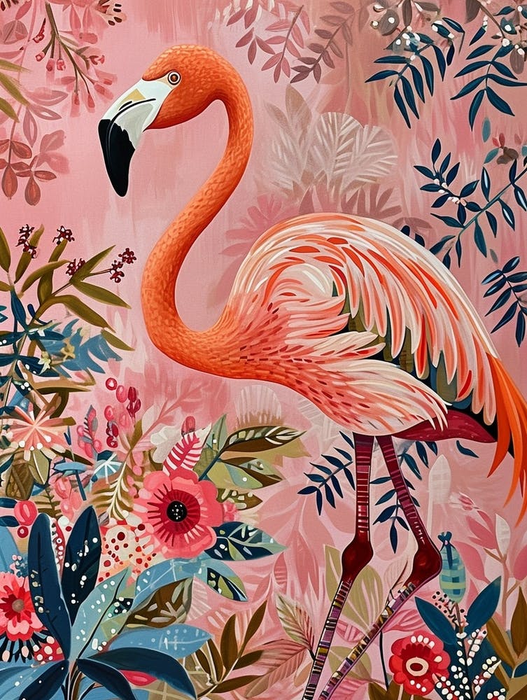 Floral Animal Painting Flamingo 1