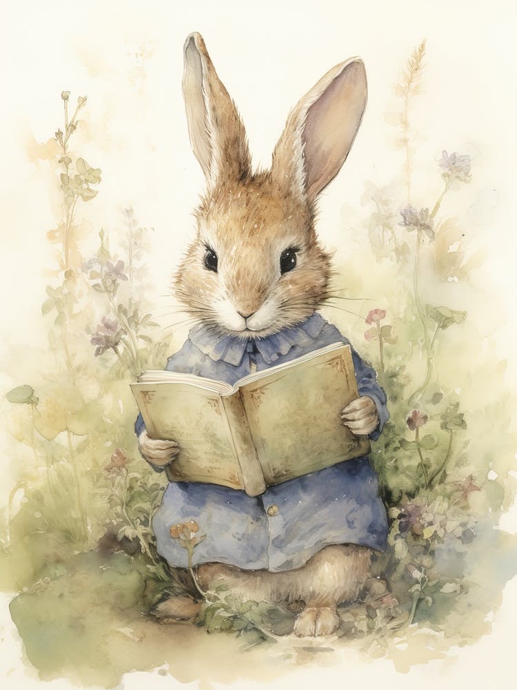 Bunny Reading Rabbit Prints Watercolour 6