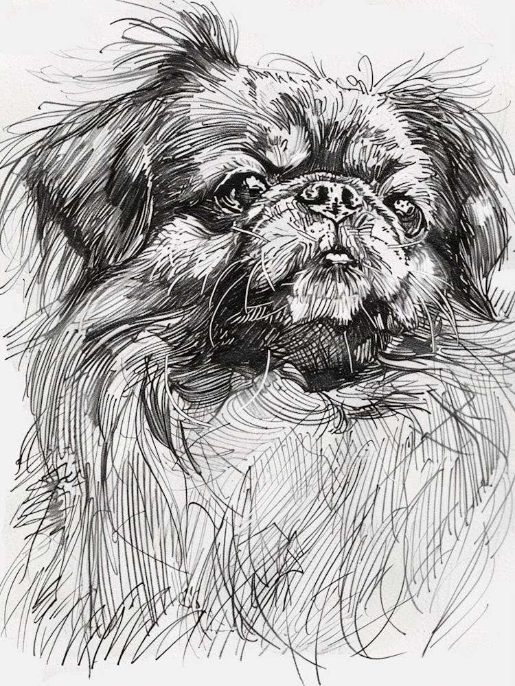 Pekingese Dog Line Sketch 1