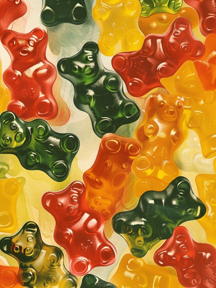 Regenbogen-Gummibärchen - Inspiriert von Retro-Lebensmittelillustrationen