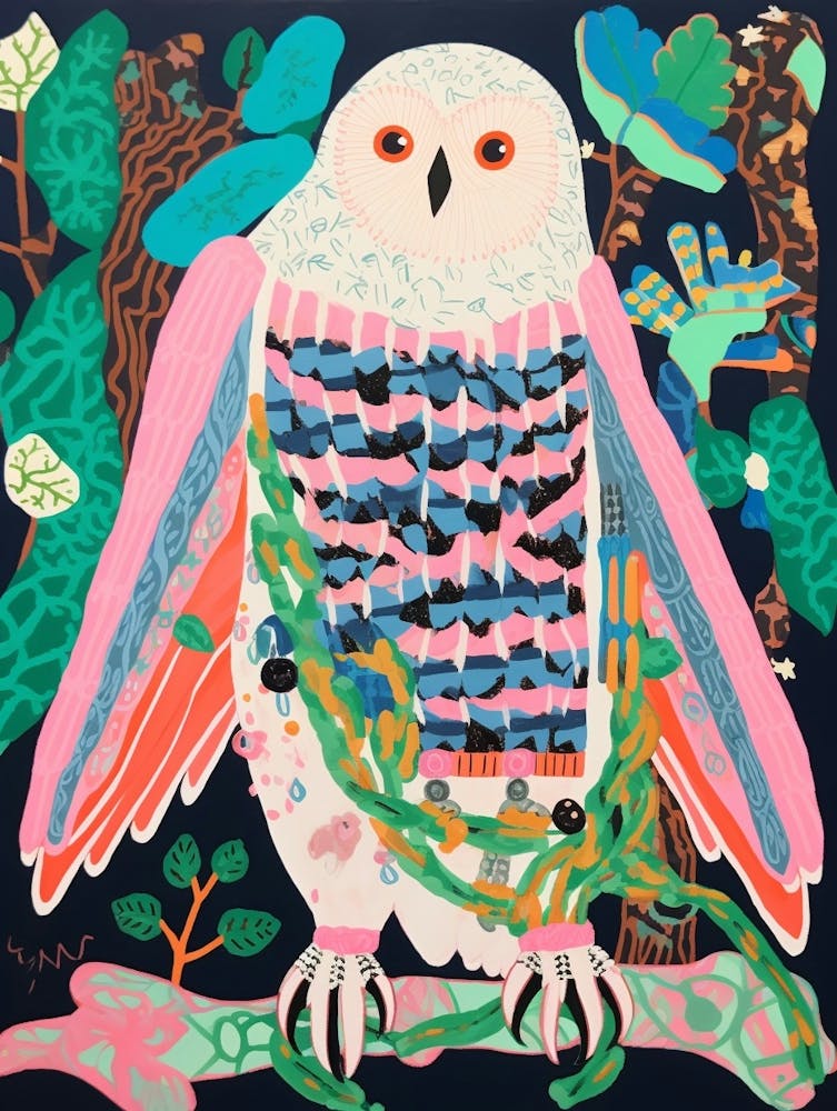 Maximalistisches Tiergemälde Schneeeule 1