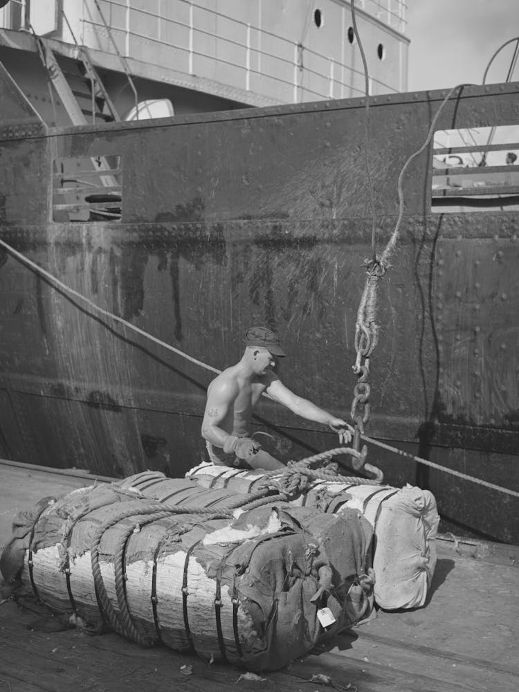 Hooking On Three Bales Of Cotton For Hoisting Into Ship S Hold, Port Of Houston, Texas By Russell Lee