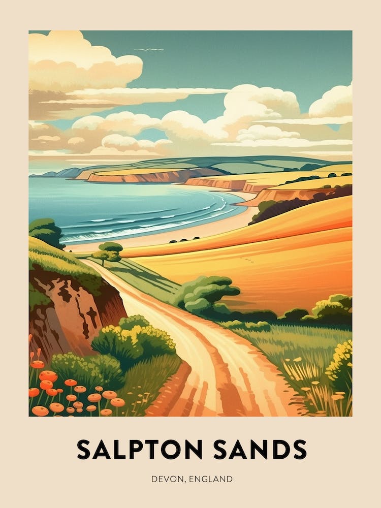 Devon Vintage Travel Poster Salpton Sands