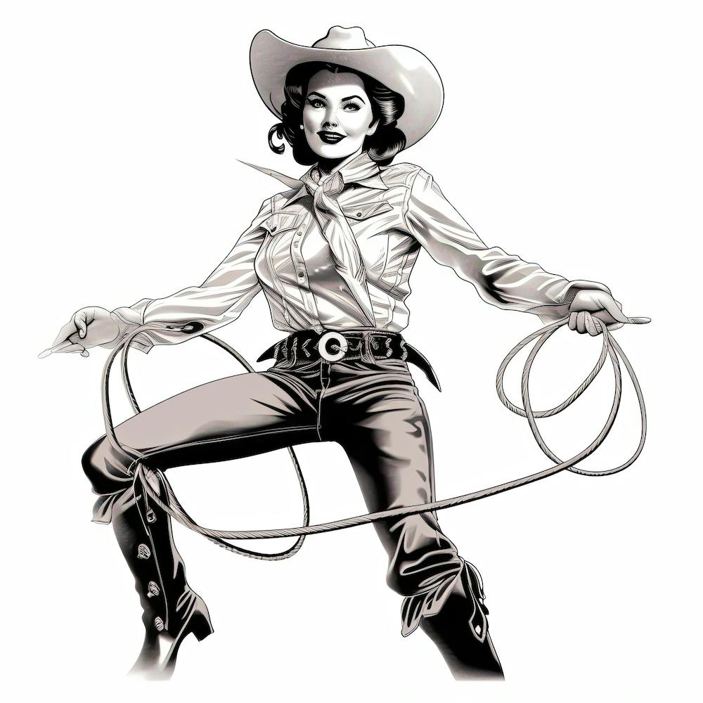 Cowgirl Line Art Drawing