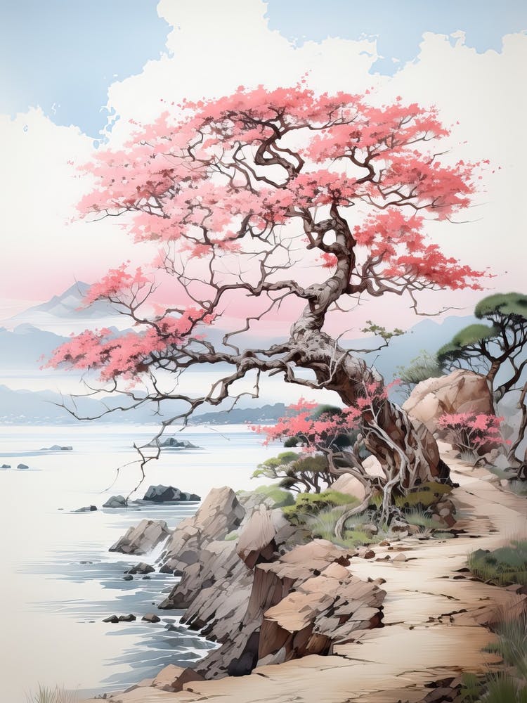 Okinawa Islands In Okinawa, Japanese Brush Painting, Ukiyo E, Minimal 4