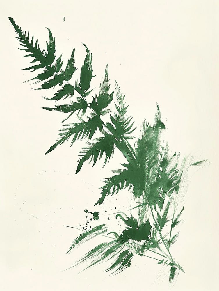 Green Ink Painting Of A Japanese Tassel Fern 4