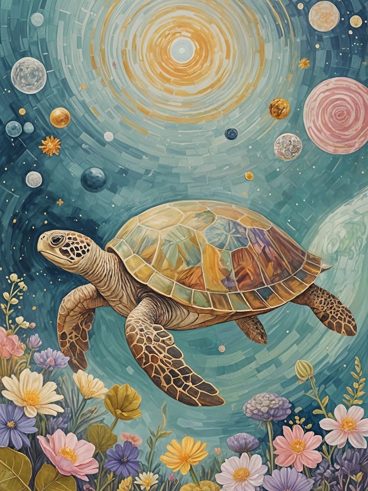 Whimsical Turtle In Space