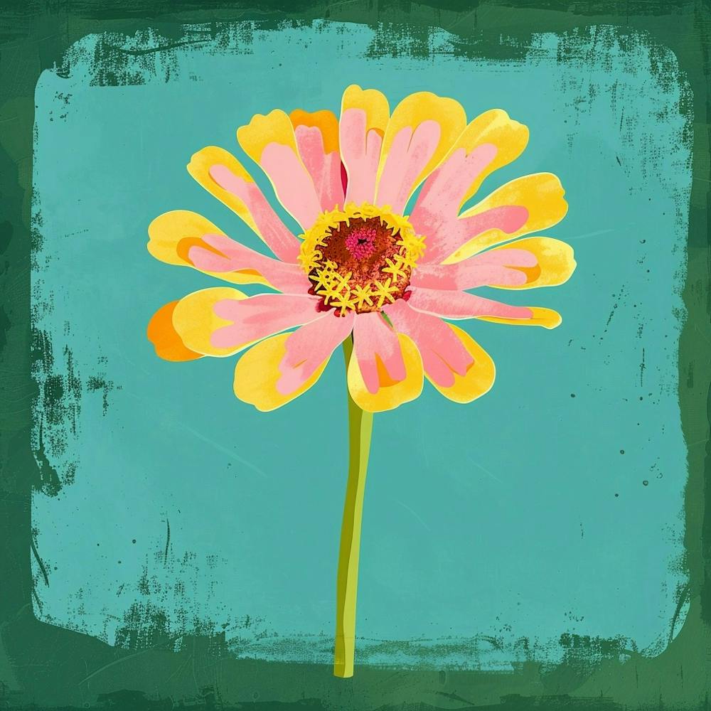 Zinnia Square Flower Illustration