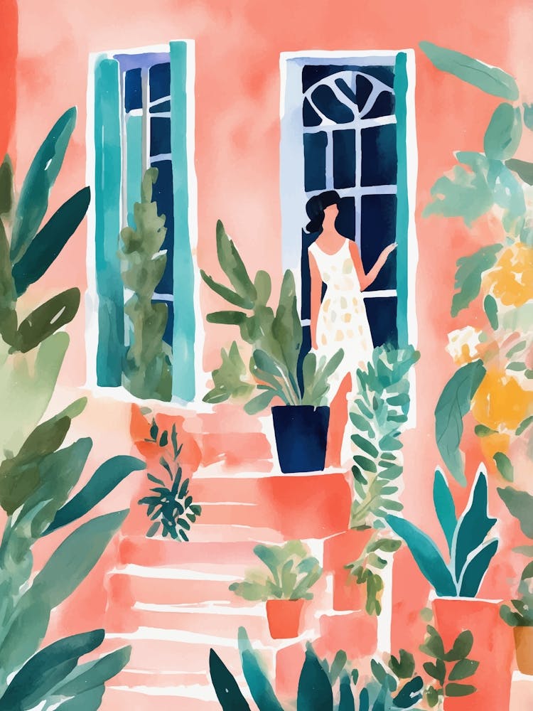 Girl at the door of a house