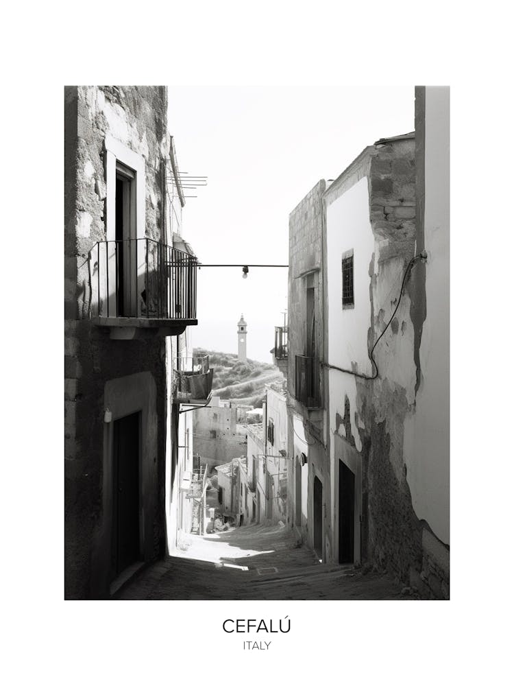 Poster Of Cefalu, Italy, Black And White Photo 1