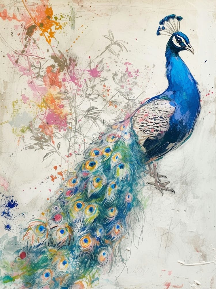 Peacock Messy Floral Sketch