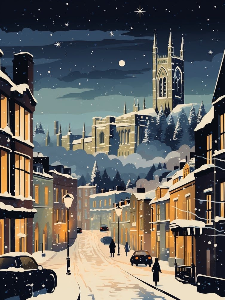 Winter Travel Night Illustration Bristol United Kingdom 2