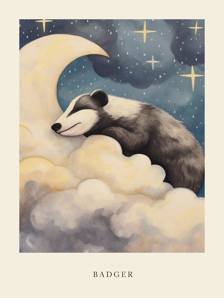 Sleeping Baby Badger Nursery Poster
