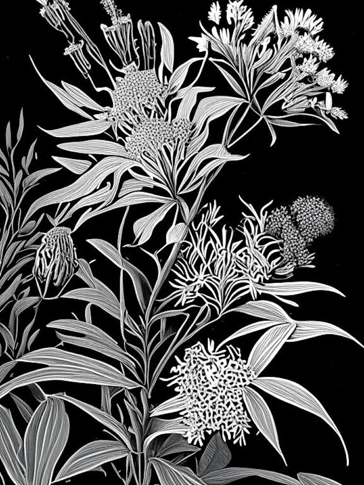 Butterfly Weed Wildflower Linocut