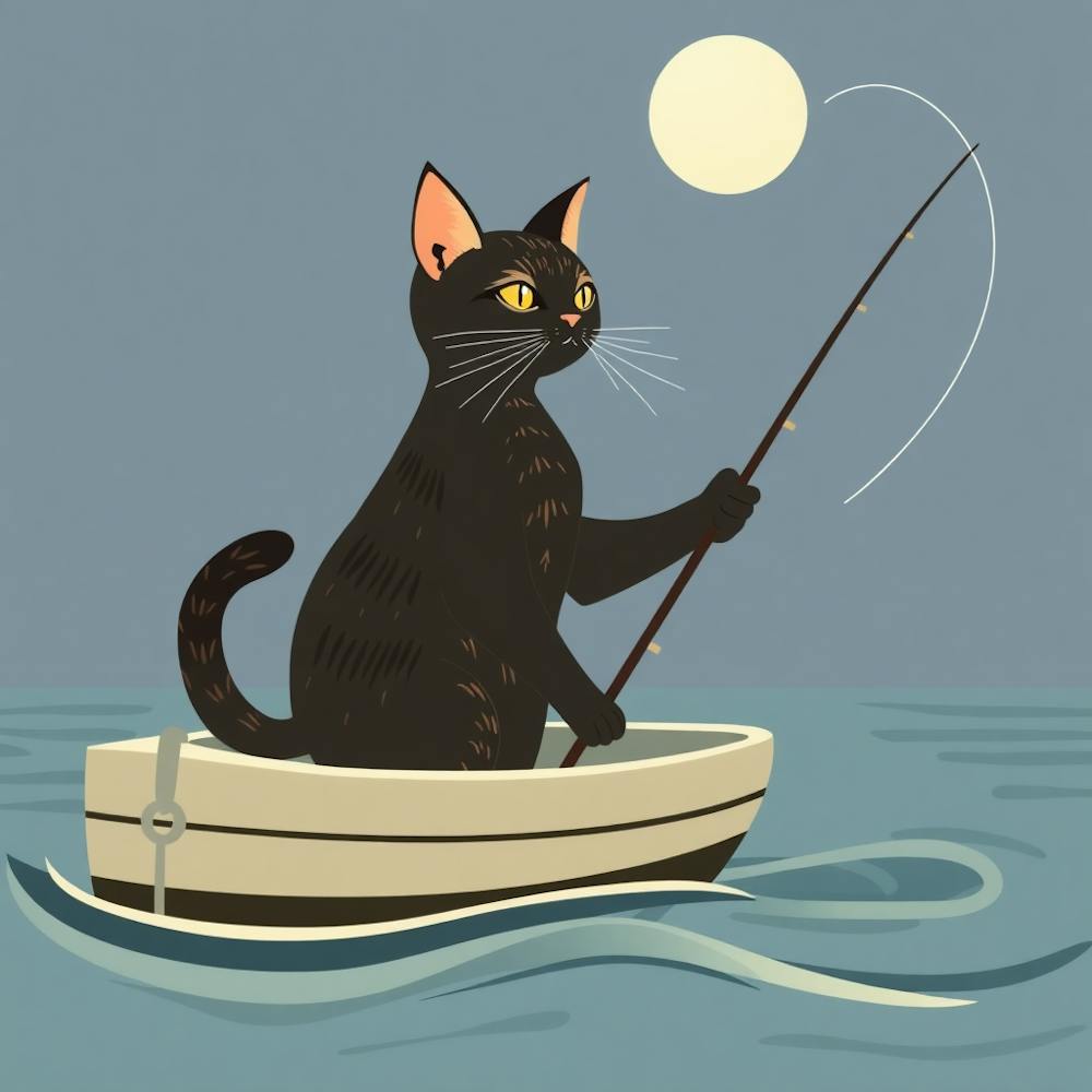 Katze Angelt In Einem Boot