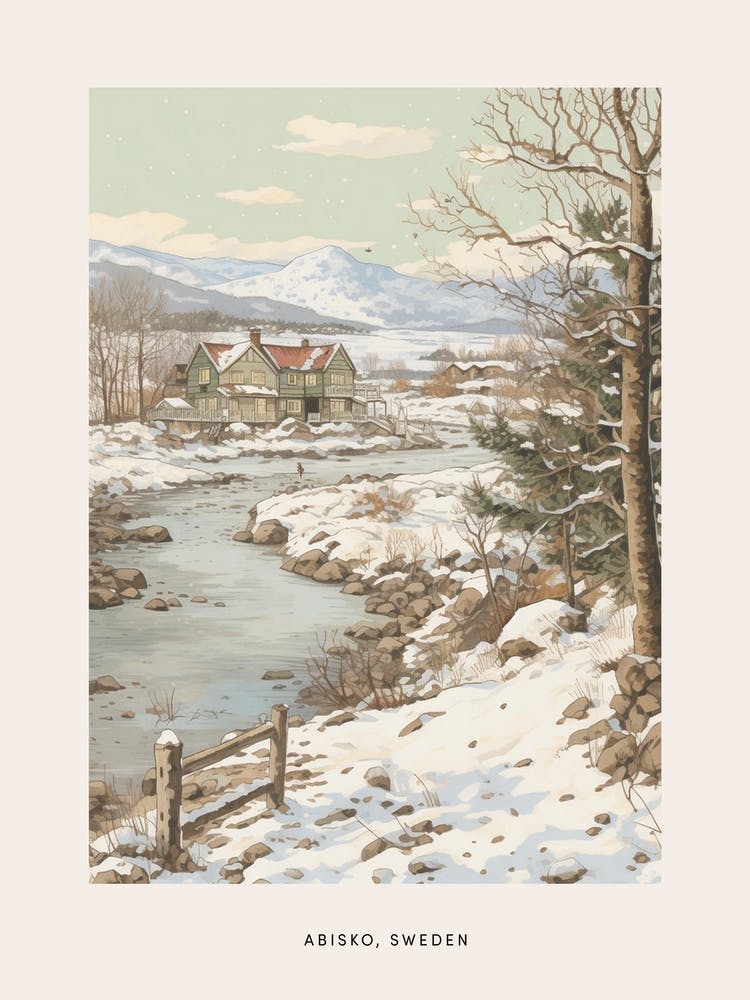 Vintage Winter Poster Abisko Sweden