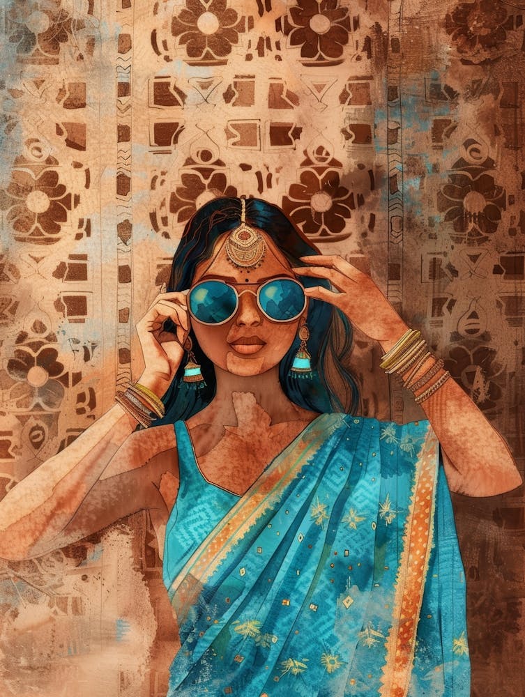 Indische Frau im blauen Sari