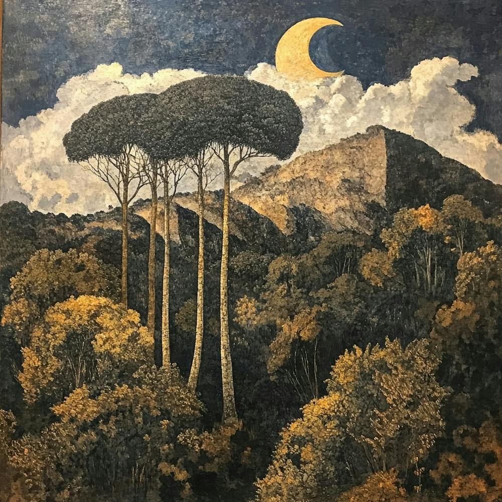 Moonlight Over The Mountains Art