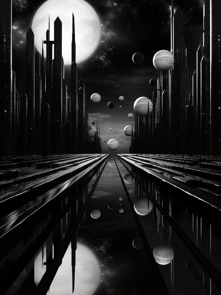 Parallel Universes Abstract Black And White 4