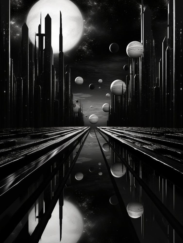 Parallel Universes Abstract Black And White 4
