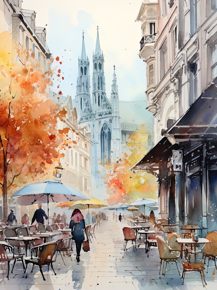 Brussels Belgium In Autumn Fall, Watercolour 1