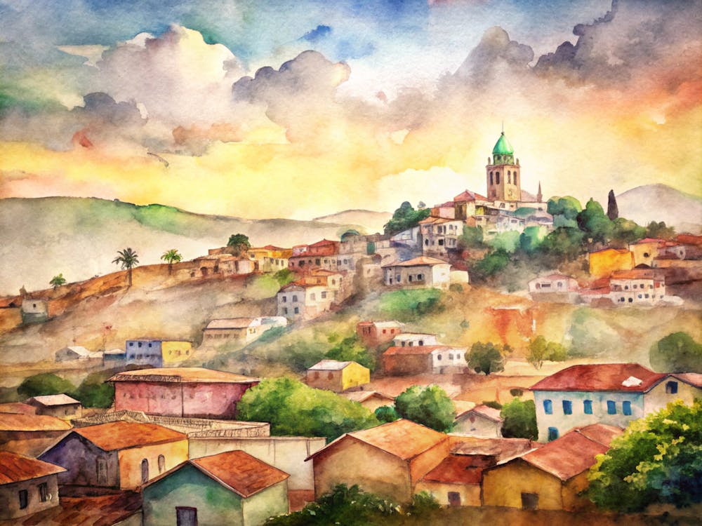 Watercolor Of A Village