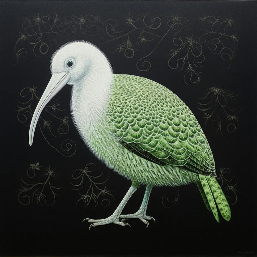 Ohara Koson Inspired Bird Painting Kiwi 3 Square