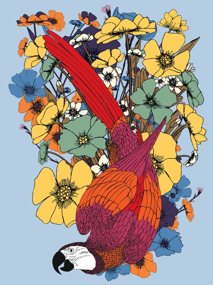 Papagei mit Blumen 2