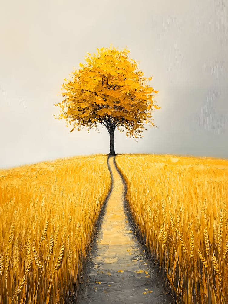 Lone Tree In Wheat Field