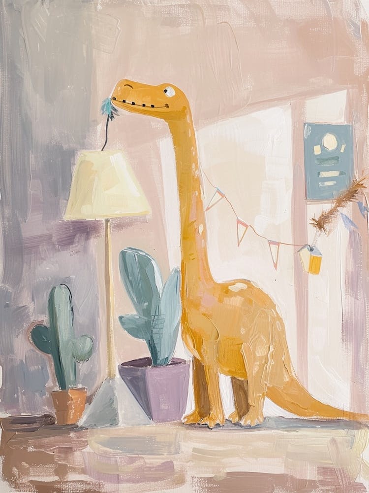 Dinosaur Cleaning The House With A Feather Duster