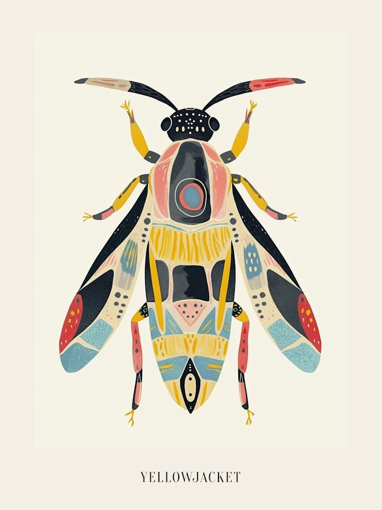 Colourful Insect Illustration Yellowjacket 17 Poster