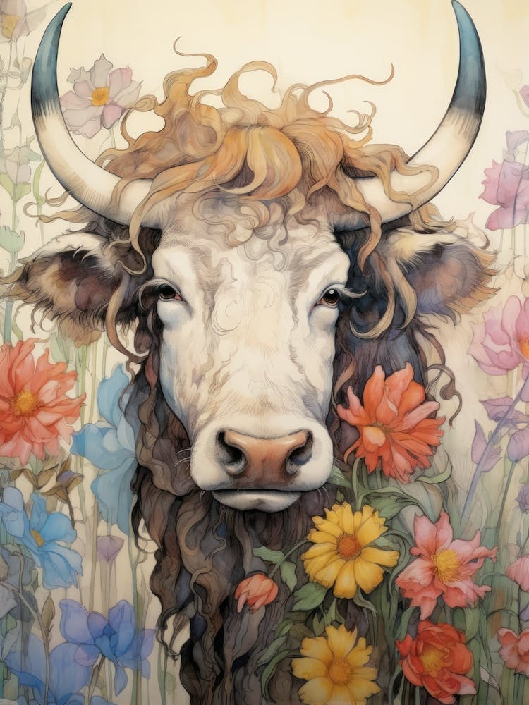 Cow With Wildflowers