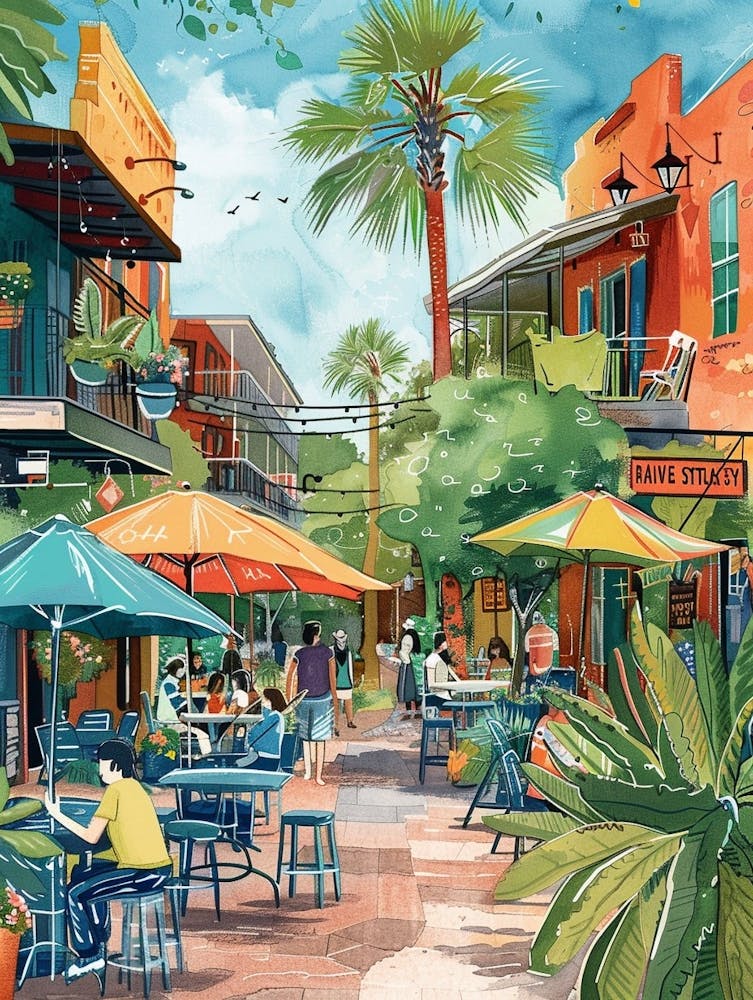 Storybook Illustration Rainey Street Historic District Austin Texas 3