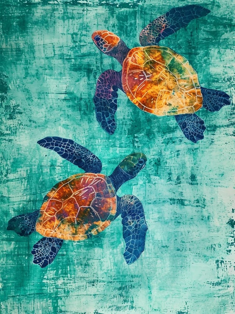 Gouache Sea Turtle Friends