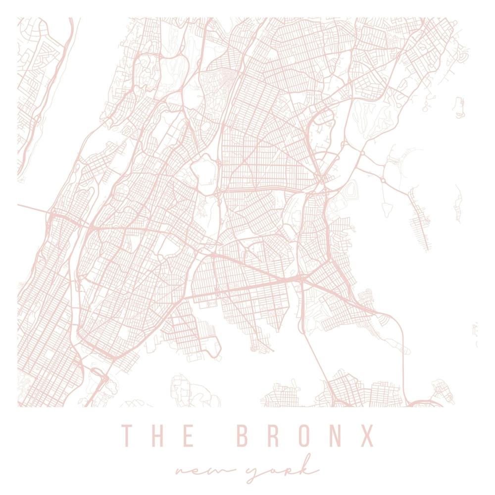 The Bronx New York Light Pink Minimal Street Map Square