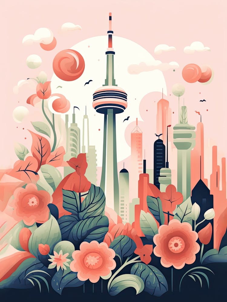 Cn Tower Toronto, Kanada Niedliche botanische Reiseillustration 2