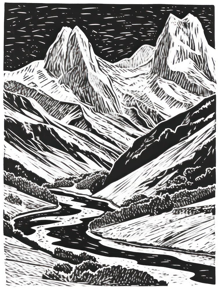 Patagonia, Argentina Linocut Illustration Style 3