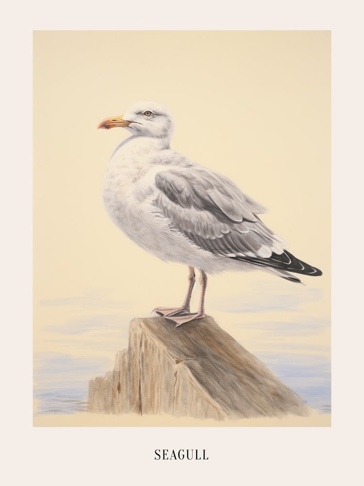 Vintage Bird Drawing Seagull 2 Poster