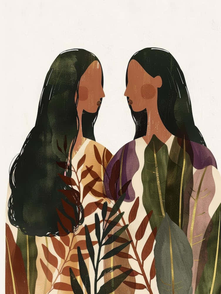 Two Women With Leaves