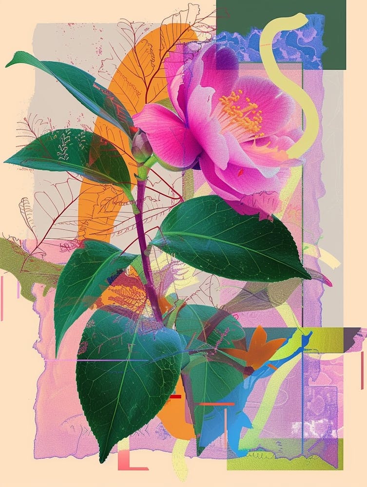 Kamelie 1 Neon Blumen Collage