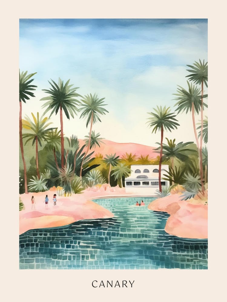 Swimming In Canary Islands Spain Watercolour Poster